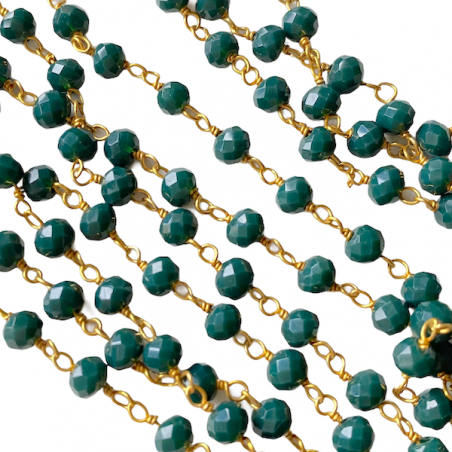 Catena rosario dorata con perline verde 4 mm, 50 cm