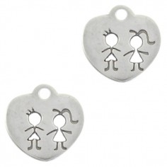 Charm placchetta argento anticato a cuore con inciso Lui...