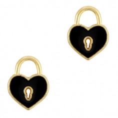 Charm dorato lucchetto a cuore con smaltatura nera...