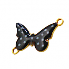 Charm connettore farfalla nera a pois bianchi 17x9mm, x 1