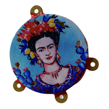 Tamburello siciliano con immagine di Frida Khalo su entrambi i lati 30 mm, x 1