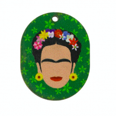 Charm ovale su sfondo verde Frida Khalo 30x24 mm, x 1