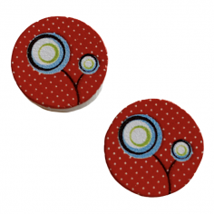 Coppia di cabochons tondi in legno fiore stilizzato su...