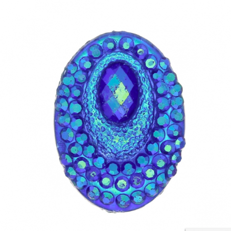 Coppia cabochon in resina blu AB effetto strass 13x18 mm