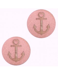 Coppia di cabochons tondi in legno rosa acceso  con...