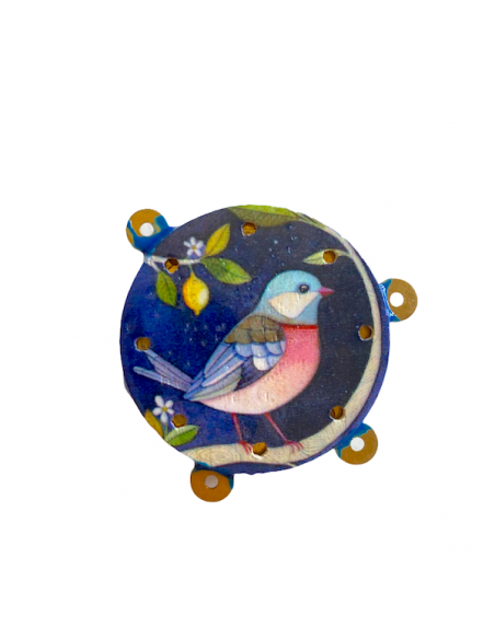 Charm tamburello siciliano con uccellino e limoni con tre anellini 35x45 mm, x 1