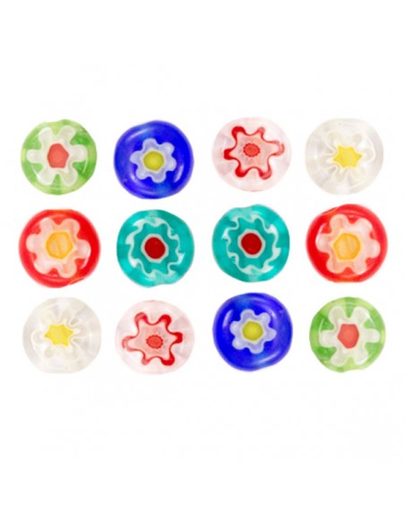 Confezione di 5 perline rondella in vetro millefiori colori misti 6x3mm