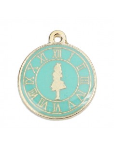 Charm pendente Alice con orologio sfondo verde veneziano...