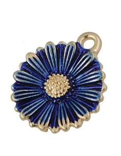 Charm dorato smaltato margherita blu 11,5mm, x 1