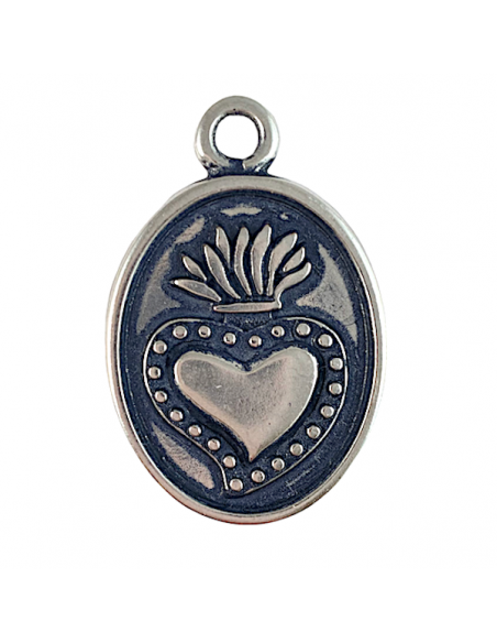 Charm argento americio placchetta con inciso Cuore Sacro 34x22mm, x 1