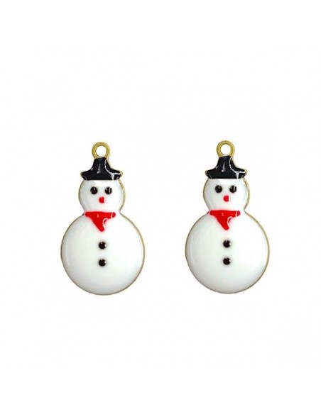 Charm in ottone smaltato bianco su entrambi i lati Pupazzi di Neve 10x18 mm,  x 1