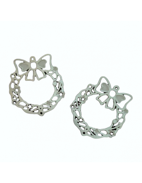 Charm in acciaio inossidabile Coroncina Natalizia stilizzata 29x26 mm, una coppia