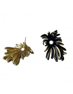Orecchini a fiore a perno dorati smaltati neri 25x13mm,...
