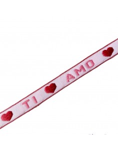 Nastro in poliestere rosa con cuore e scritta TI AMO...