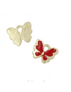 Charm dorato con smaltatura rossa farfalla 10x12 mm, x 1