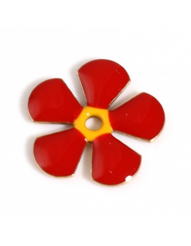 Charm fiorellino smaltato rosso su entrambi i...