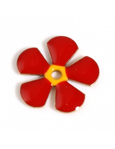 Charm fiorellino smaltato rosso su entrambi i lati 13mm, x 1