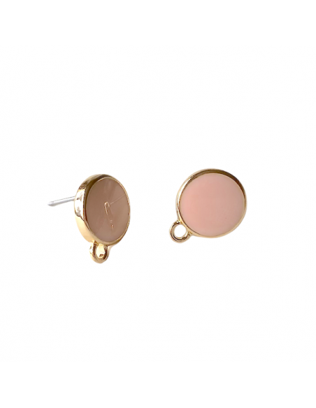 Orecchino a perno oro lucido con smaltatura centrale rosa chiaro 15x12mm, una coppia