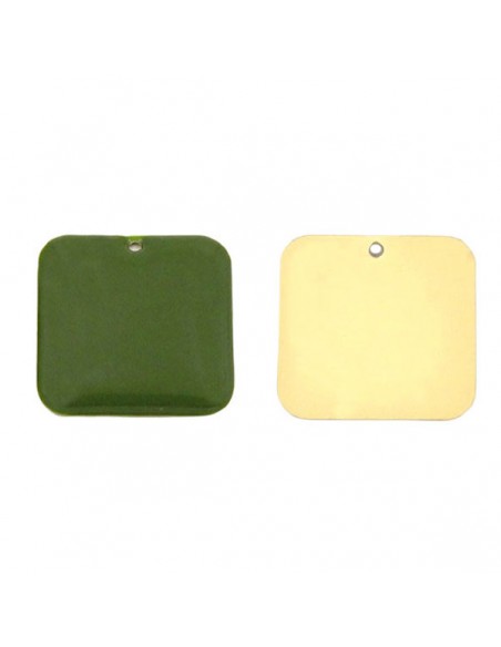 Charm placchetta quadrata dorata smaltata verde 22x22mm, x 1