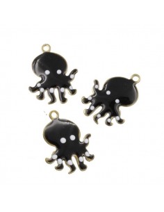 Charm polipo in ottone smaltato nero con pois 14x11mm, x  2