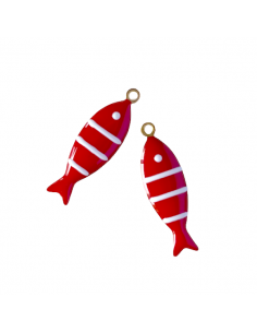 Charm pesce acciuga in ottone smaltato rosso a righe...