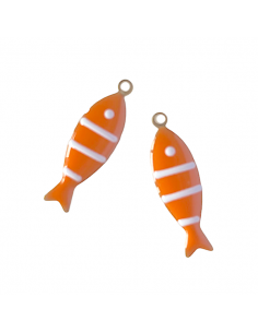 Charm pesce acciuga in ottone smaltato arancio a righe...