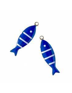 Charm pesce acciuga in ottone smaltato blu a righe...