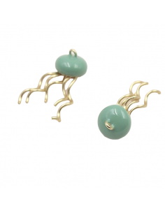 Charm smaltato verde acqua medusa in 3d 10x20x4mm, x 1