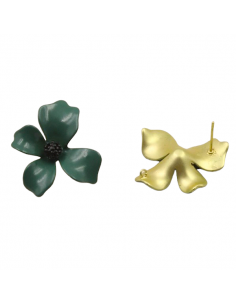 Orecchini a perno a fiore smaltati verde pino 30mm, una...