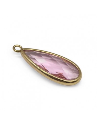 Charm dorato con vetro sfaccettato rosa...