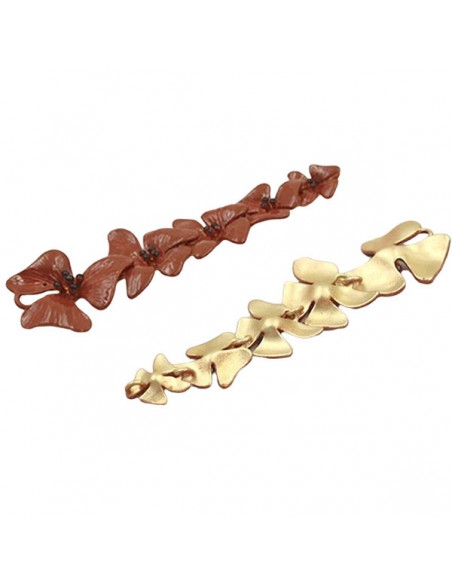 Lungo Charm connettore dorato smaltato ruggine con 5 fiori con anellini sul retro 55x15mm, x 1