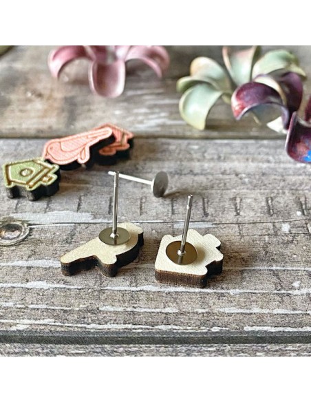 Coppia di piccoli charms in legno taglio laser verde veneziano intagliato "Cucù"