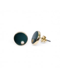 Orecchino dorato tondo con smaltatura verde pino 11mm,...