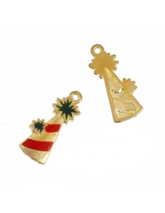 Charm dorato albero stilizzato con righe rosse e stella...