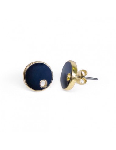Orecchino dorato tondo con smaltatura blu scuro...