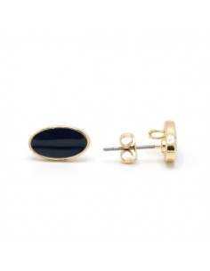 Orecchino dorato ovale con smaltatura blu scuro 12x7 mm,...