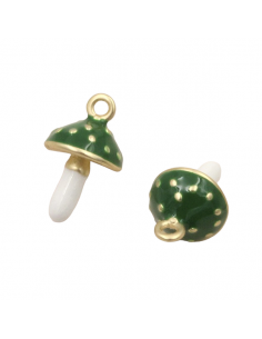 Charm in ottone dorato smaltato funghetto in 3D con...