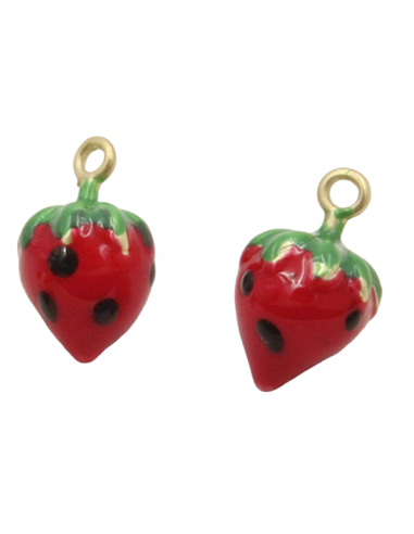 Charm in ottone dorato smaltato verde fragoline...