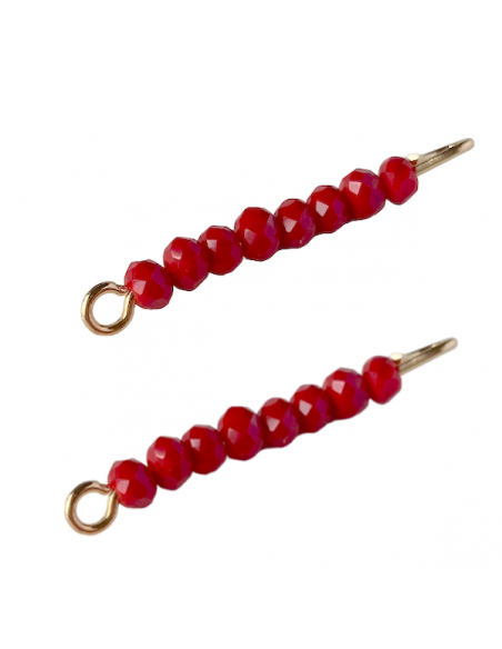 Charm listone connettore dorato fatto a mano con mezzi cristalli rosso Natale circa 2 mm, lunghezza circa 2,8 cm, x 1