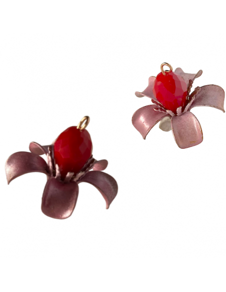 Charm "Le Bacche" realizzato a mano con goccia di cristallo fiori in metallo vintage circa 26x27mm