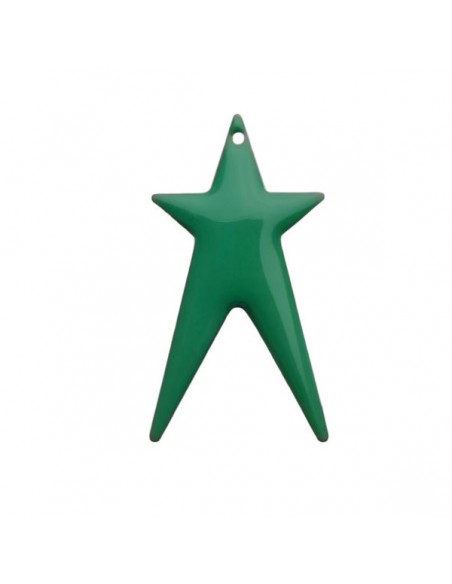 Charm grande stella allungata smaltata su entrambi i lati verde pino 27x15mm, x 1