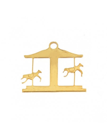 Charm dorato la giostra con piccoli cavalli 12x15mm, x 1