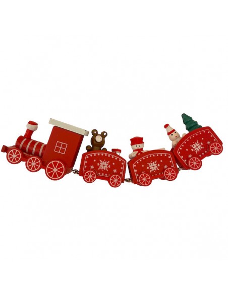 Trenino Natalizio in legno dipinto di rosso  21x3x5 cm, x 1