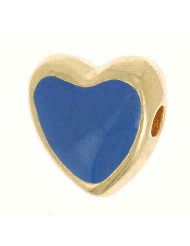 Perlina a cuore dorata con smaltatura blu medio...