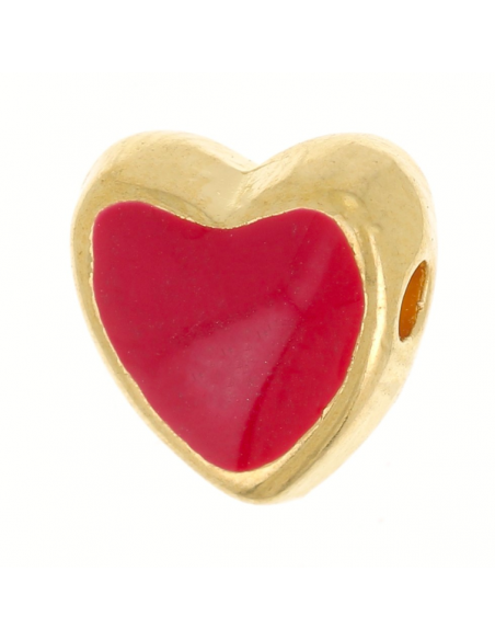 Perlina a cuore dorata con smaltatura rosso 9mm, x 1