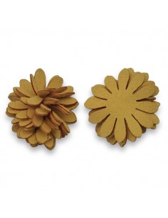 Fiore in 3D in finta pelle scamosciata senape  24 mm, x 1
