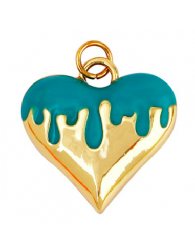 Charm cuore dorato con smaltatura ottanio...