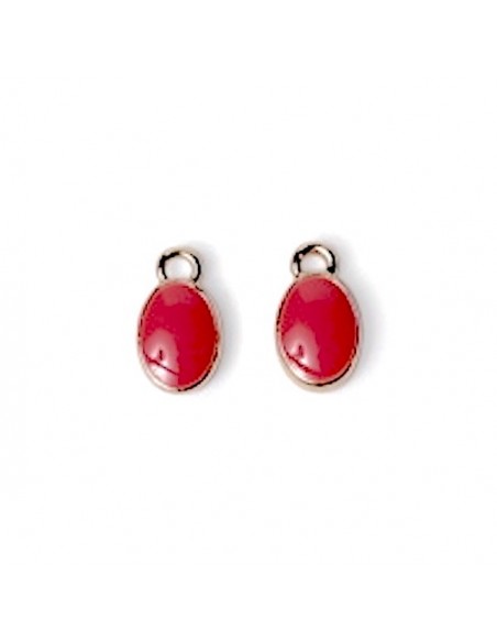 Charm dorato ovale con smaltatura da entrambi i lati rosa geranio 10x6mm, x 1