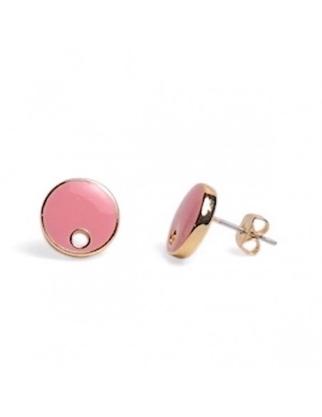 Orecchino dorato tondo con smaltatura rosa baby 11mm, una coppia