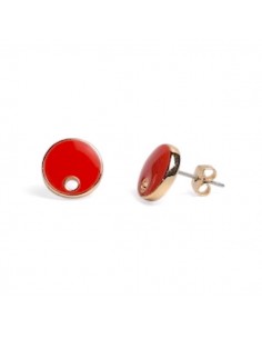 Orecchino dorato tondo con smaltatura arancio rosso 11mm,...